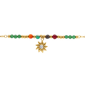 Bracelet en acier avec boules multi couleurs et pampille soleil avec oxyde blanc -16+3cm