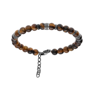 Bracelet en acier avec boules Oeil de Tigre marron imitation 19+3cm