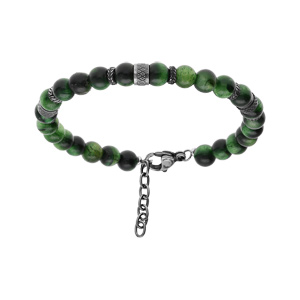 Bracelet en acier avec boules Oeil de Tigre teinté vert véritable 19+3cm - Vue 1