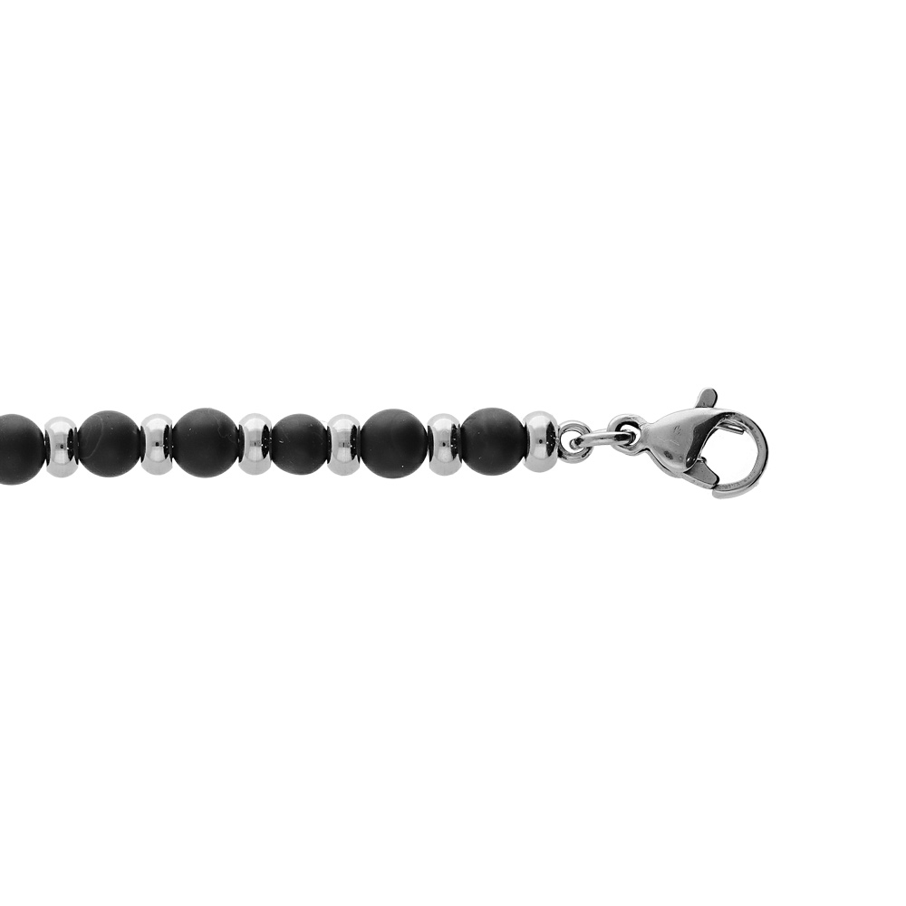 Bracelet en acier avec boules Onyx mat v�ritable 18+3cm - Vue 1