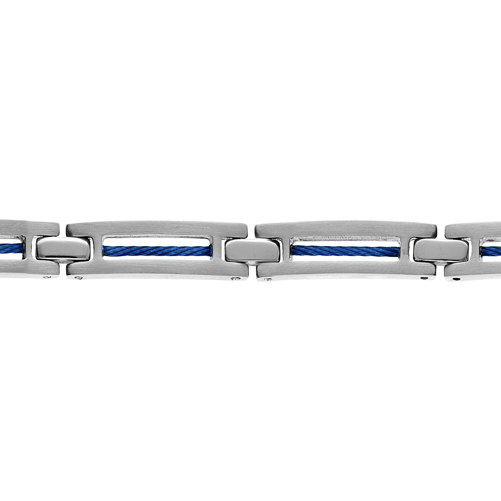 Bracelet en acier avec c�ble bleu 19+1,5cm r�glable double fermoir - Vue 1
