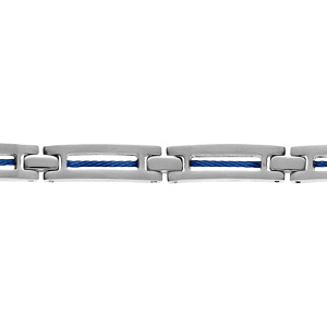 Bracelet en acier avec cble bleu 19+1,5cm rglable double fermoir - Vue 1