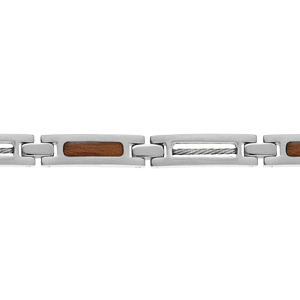 Bracelet en acier avec cble gris et aspect bois 19+1,5cm rglable double fermoir - Vue 1