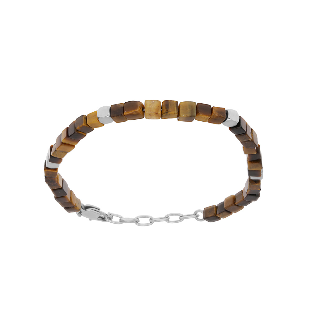 Bracelet en acier avec cubes Oeil de tigre v�ritable 19+3cm - Vue 1