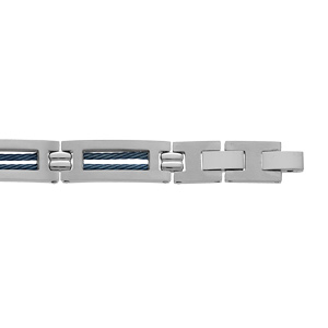 Bracelet en acier avec double cble bleu 19,5cm+1 rglable double fermoir - Vue 1
