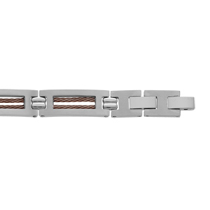 Bracelet en acier avec double cble marron 19,5cm+1 rglable double fermoir - Vue 1