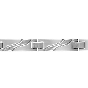 Bracelet en acier avec motif ondul sur les maillons - longueur 19,5cm + 1,5cm rglable par double fermoir - Vue 1