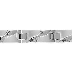 Bracelet en acier avec motifs onduls sur chaque maillon - longueur 19cm + 1,5cm rglable par double fermoir - Vue 1
