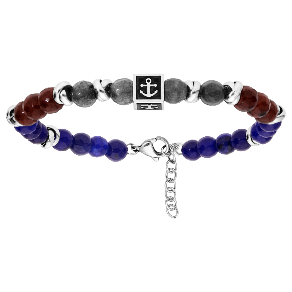 Bracelet en acier avec perles Agate bleu et Oeil de Tigre 19,5+2m - Vue 1