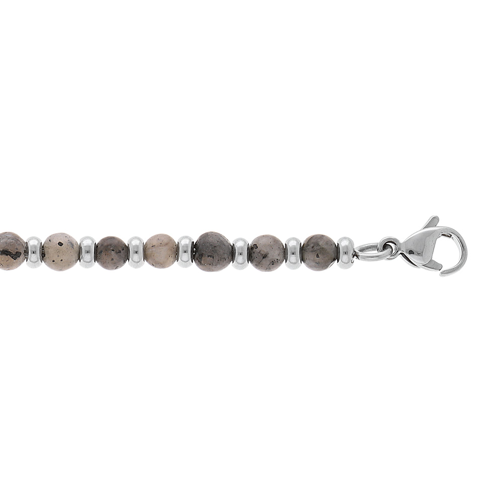 Bracelet en acier avec perles en pierres Labradorite mat v�ritable et perles acier 18+3cm - Vue 1