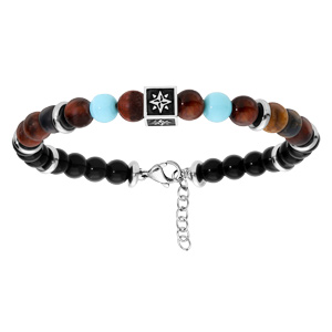 Bracelet en acier avec perles Onyx et Oeil de Tigre 19,5+2,5cm - Vue 1