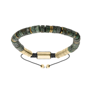 Bracelet en acier avec pierres Jaspe vert vritable montes sur cordon noir coulissant - Vue 1