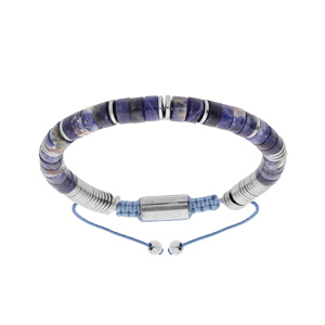 Bracelet en acier avec pierres Sodalite vritable montes sur cordon bleu coulissant - Vue 1