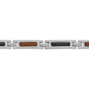 Bracelet en acier avec plaquettes carbone et aspect bois 19+1,5cm rglable double fermoir - Vue 1