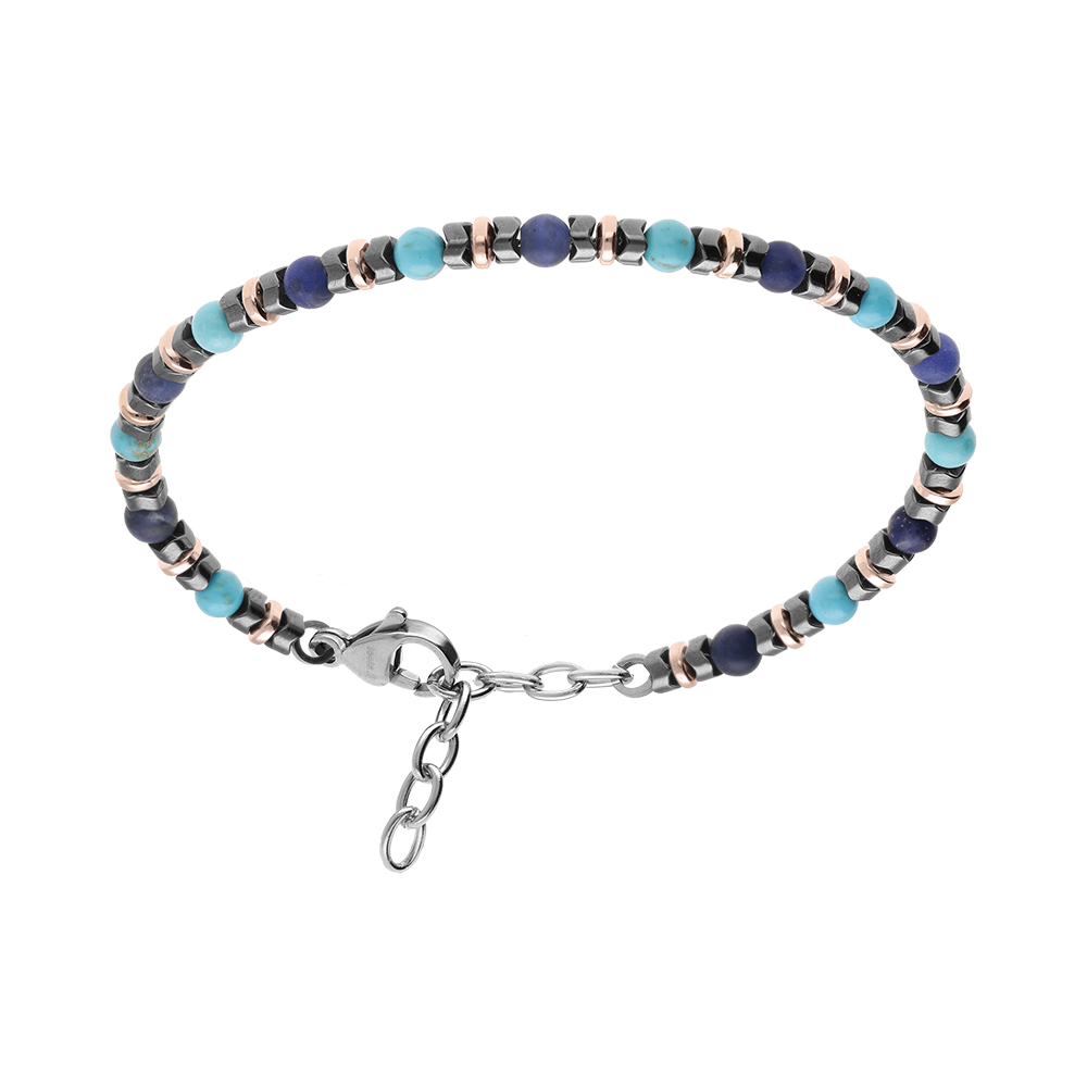 Bracelet en acier avec sodalite et howlite et rondelles h�matite noire PVD rose  -18.5+3cm - Vue 1