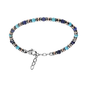Bracelet en acier avec sodalite et howlite et rondelles h�matite noire PVD rose  -18.5+3cm