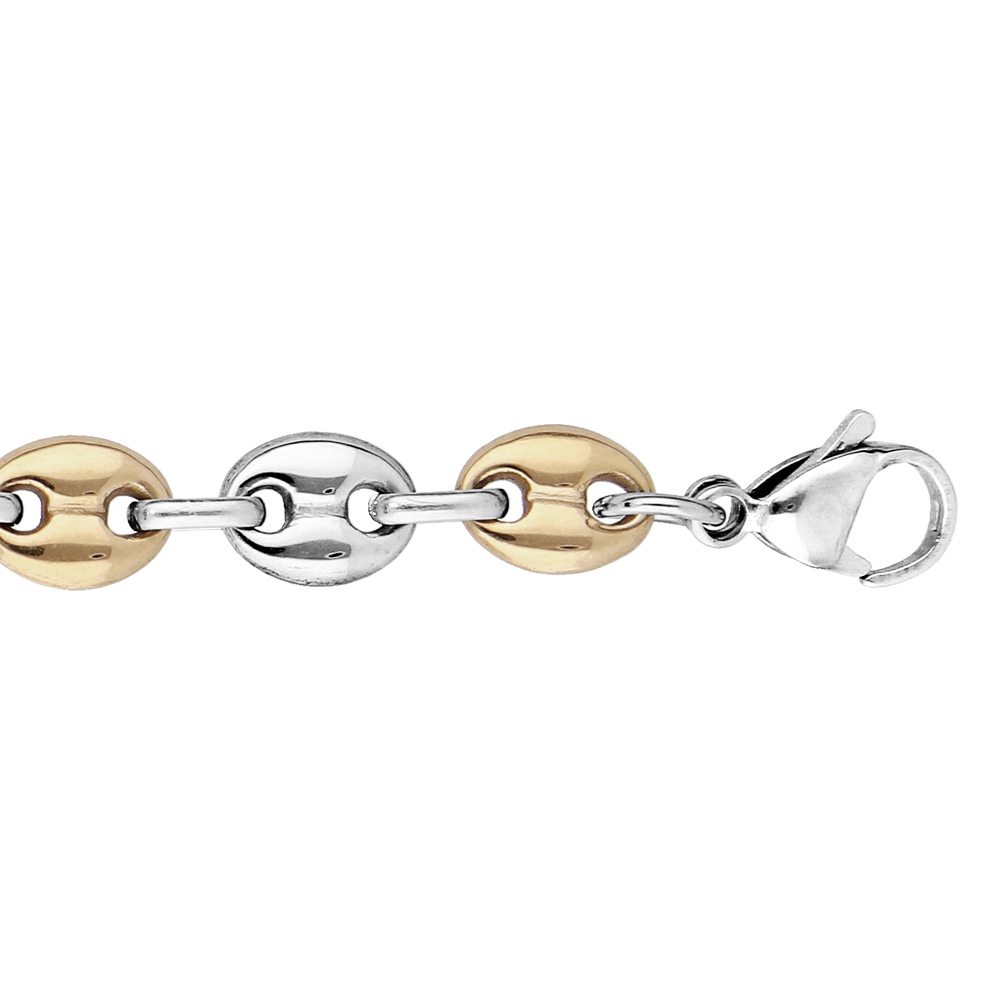 Bracelet en acier bicolore maille grain caf massive 8mm 21,5cm - Vue 1