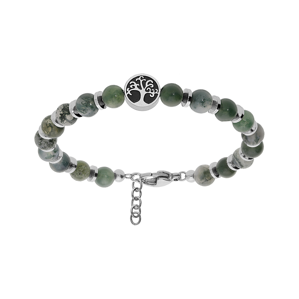 Bracelet en acier boules Jaspe v�ritable vert avec arbre de vie 18+3cm - Vue 1