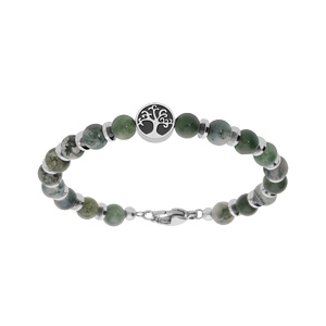 Bracelet en acier boules Jaspe vritable vert avec arbre de vie 18+3cm - Vue 1