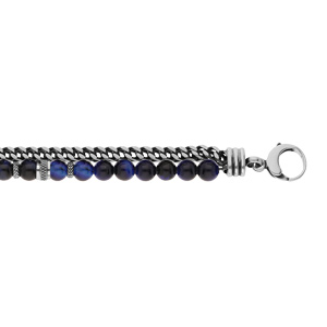 Bracelet en acier boules Oeil de tigre bleu vritable et 1 rang chainage longueur 20+3cm - Vue 1