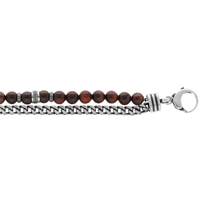 Bracelet en acier boules Oeil de tigre rouge vritable et 1 rang chainage longueur 20+3cm - Vue 1