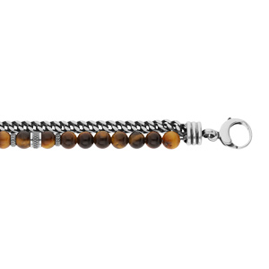 Bracelet en acier boules Oeil de tigre vritable et 1 rang chainage longueur 20+3cm - Vue 1