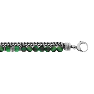 Bracelet en acier boules Oeil de tigre vert vritable et 1 rang chainage longueur 20+3cm - Vue 1