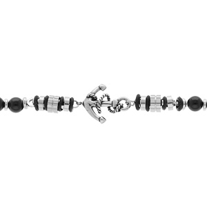 Bracelet en acier boules Onyx vritable avec ancre longueur 19+3cm - Vue 1
