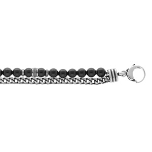 Bracelet en acier boules Onyx vritable et 1 rang chainage 20+3cm - Vue 1