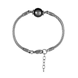 Bracelet en acier cble avec 1 boule en cramique noire au milieu - longueur 18cm + 2cm de rallonge - Vue 1