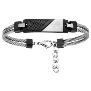 Bracelet en acier cble avec plaque dcoration PVD noire 20+2cm rglable - Vue 1
