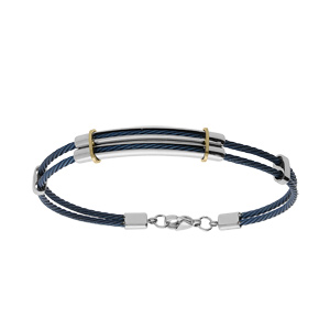Bracelet en acier 2 cbles bleus rglable avec chanette - Vue 1
