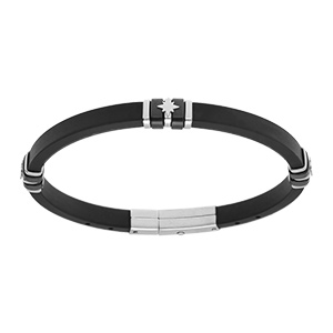 Bracelet en acier caoutchouc noir PVD noir trois  motifs etoiles - 21.5cm r�glable  20cm et 18.5cm