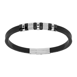 Bracelet en acier caoutchouc noir PVD noir trois oxydes noirs - 21.5cm r�glable  20cm et 18.5cm