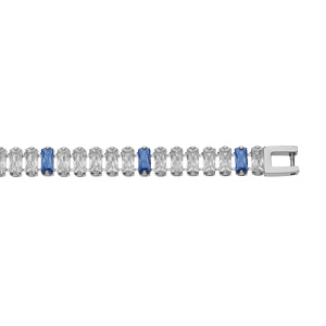 Bracelet en acier cascade d\'oxydes blancs et bleus sertis avec double fermoir 18.5cm - Vue 1