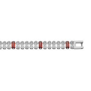 Bracelet en acier cascade d\'oxydes blancs et rouges sertis avec double fermoir 18.5cm - Vue 1