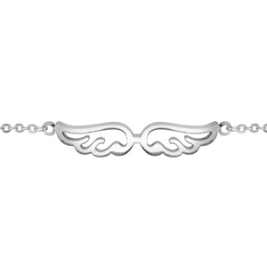 Bracelet en acier chaîne avec 2 ailes d\'ange ajourées au milieu - Vue 1