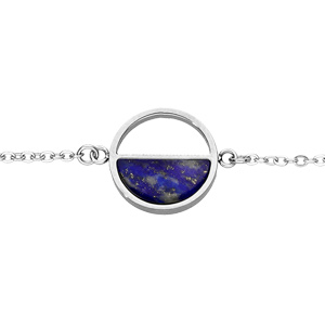 Bracelet en acier chane avec cercle et demi lune en pierre Lapis Lazuli vritable - 16+3cm - Vue 1