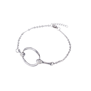Bracelet en acier chane avec cercle et pince de strass blancs longueur 16+2.5cm - Vue 1