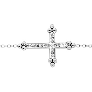 Bracelet en acier chane avec Croix blanche et pierres blanches 16+3cm - Vue 1