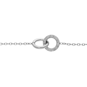 Bracelet en acier chane avec double anneaux 1 lisse et 1 oxydes blancs sertis 16+3cm - Vue 1