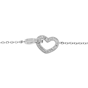 Bracelet en acier chane avec double coeur et oxydes blancs sertis 15+3cm - Vue 1