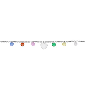 Bracelet en acier chaîne avec pampille coeur et pierres multi couleurs 17+3cm - Vue 1