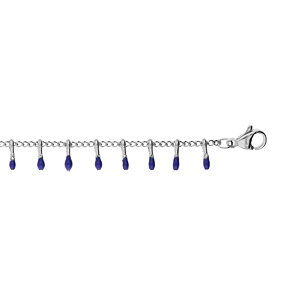 Bracelet en acier chane avec pampilles bleues 16+3cm - Vue 1