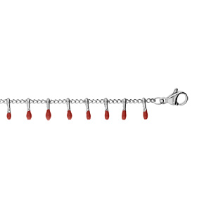 Bracelet en acier chane avec pampilles rouges 16+3cm - Vue 1