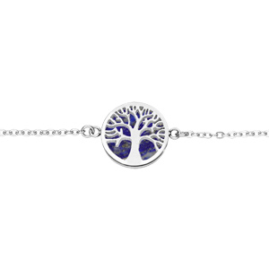 Bracelet en acier chane avec pastille arbre de vie et fond Lapis Lazuli vritable longueur 16+3cm - Vue 1