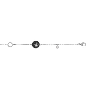 Bracelet en acier chane avec pastille noire et oxyde blanc etoil 16+3cm - Vue 1