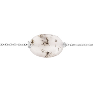 Bracelet en acier chane avec pierre naturelle Agate blanche (dtente & harmonie) 15+3cm - Vue 1