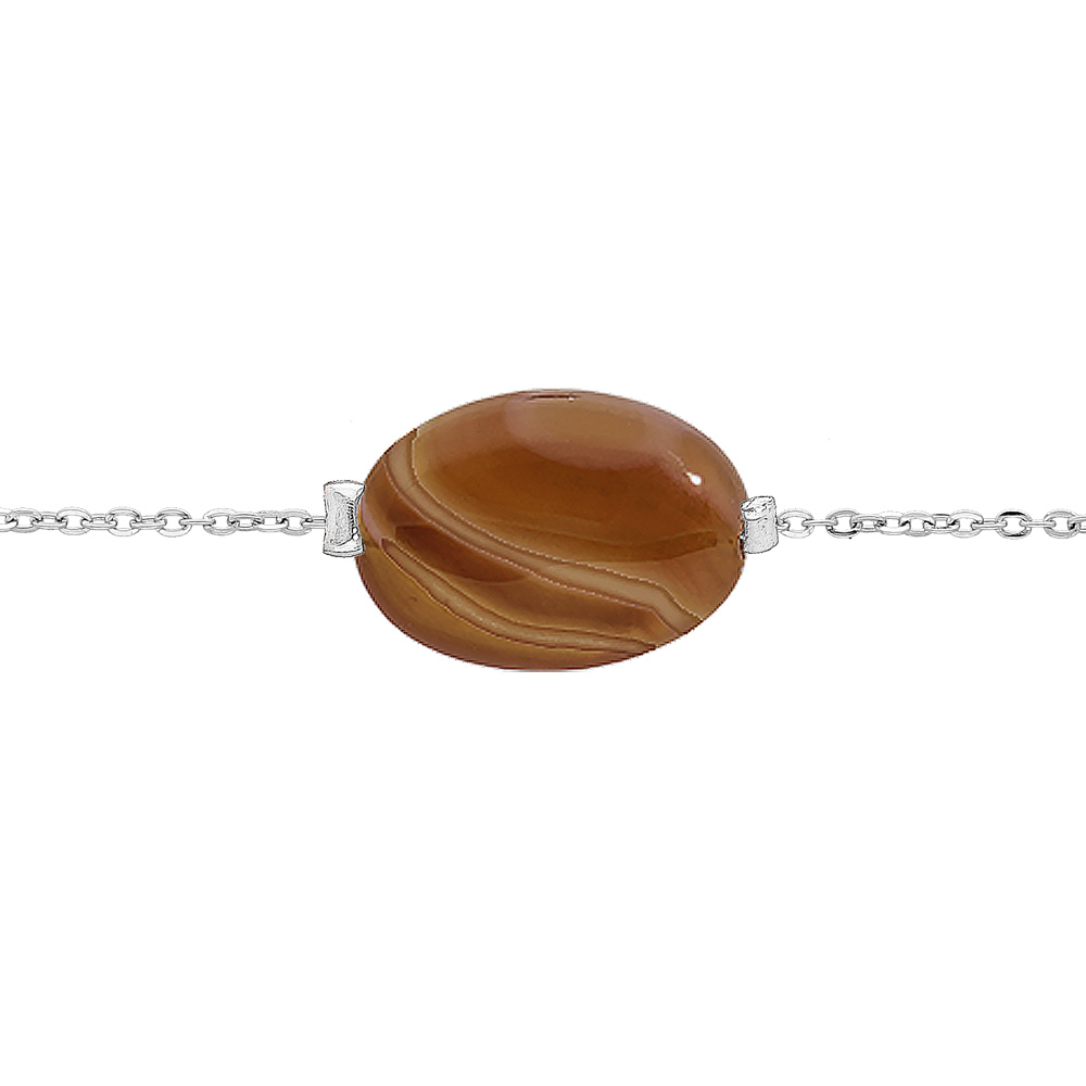 Bracelet en acier cha�ne avec pierre naturelle Agate du bostwana (bonheur) 15+3cm - Vue 1