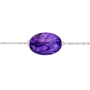 Bracelet en acier chane avec pierre naturelle Agate violette (spiritualit) 15+3cm - Vue 1